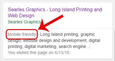Google Mobile Friendly search result tag