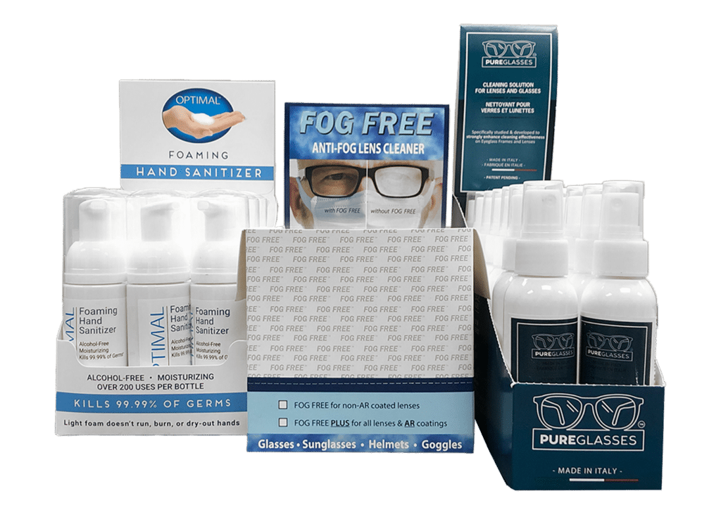 3 Types of Product Boxes,Foaming handsanitizer, Fog Free Lens Cleaner, pure glasses