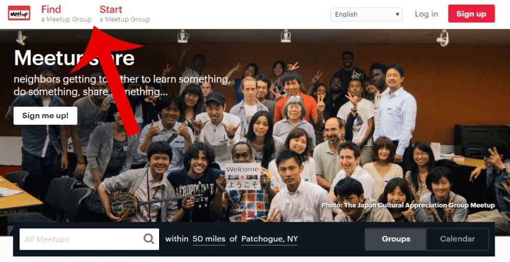 Meetup.com home page screenshot