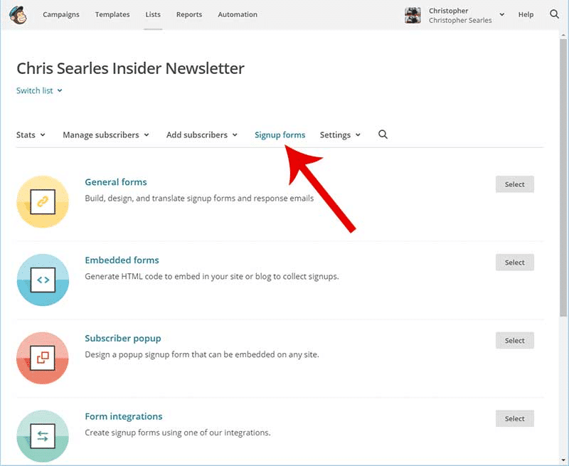 MailChimp list signup tools