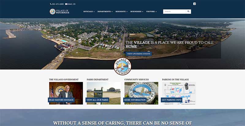 Home page for the new Patchogue Village website