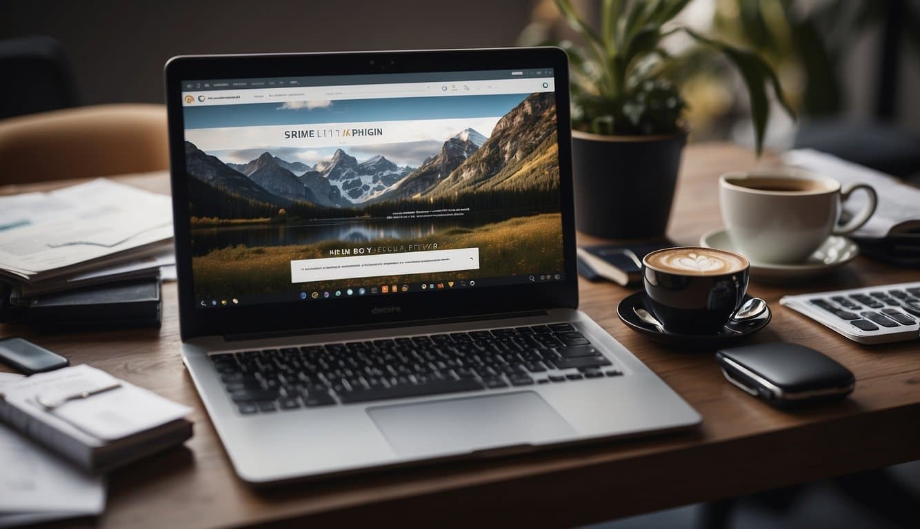 A laptop displaying a sleek, modern website design, surrounded by various business operation tools and documents